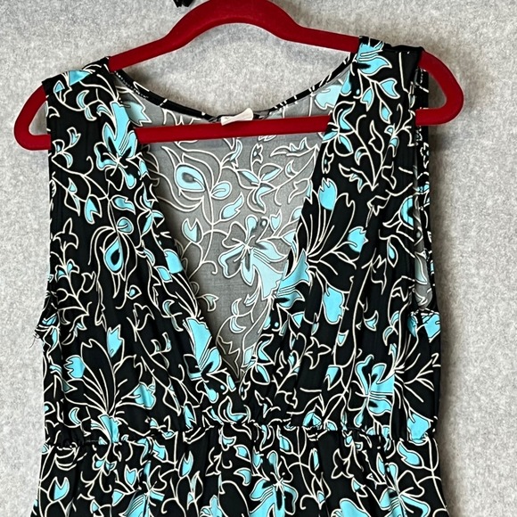 VTG 90s y2k Babydoll M Black Blue Floral Tank Top Empire Waist A Line FitNFlare - Picture 2 of 8
